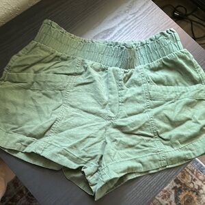 Women's Green Linen Shorts